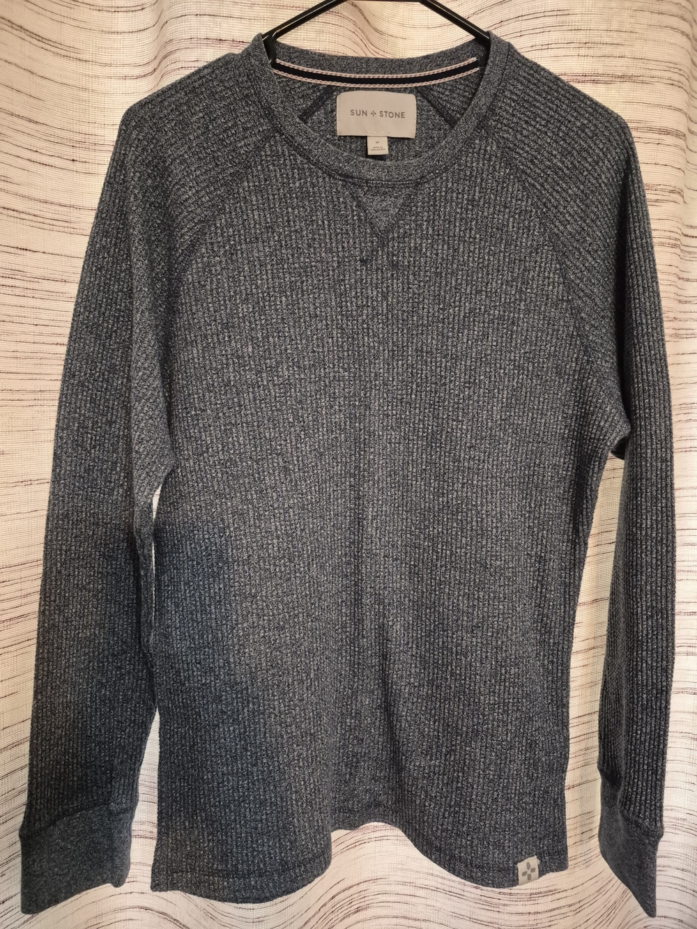 Sun + Stone Men’s Heather Navy Waffle Crewneck Sweater